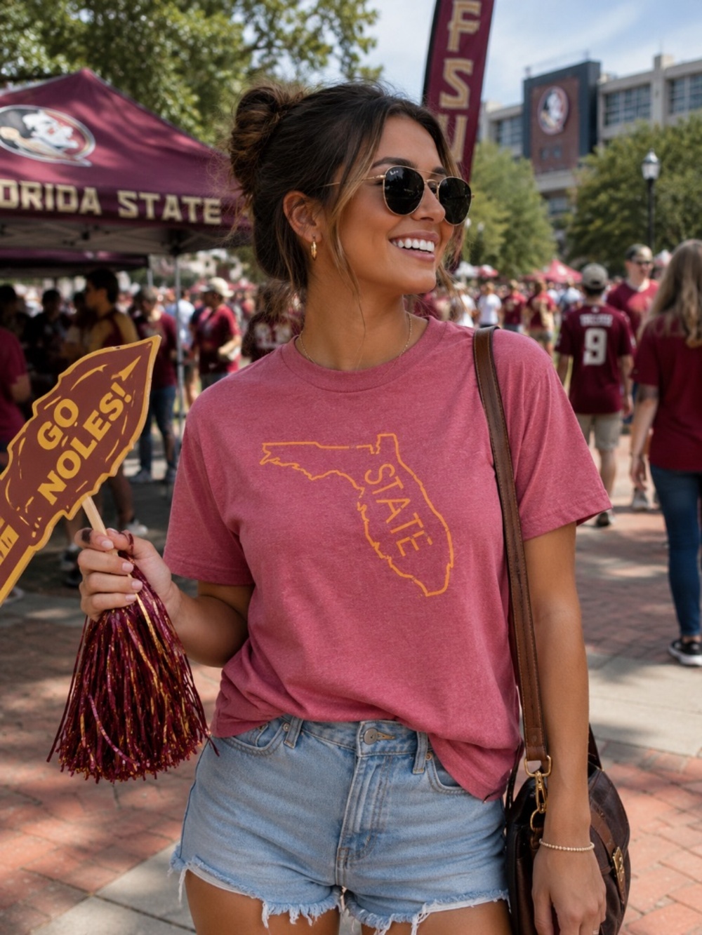 Gildan Pink Short Sleeve Tee with Yellow Florida Outline